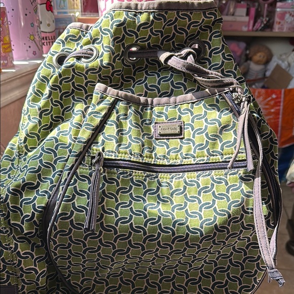 Green Patterned Tennis Racket Drawstring Backpack - Picture 1 of 2